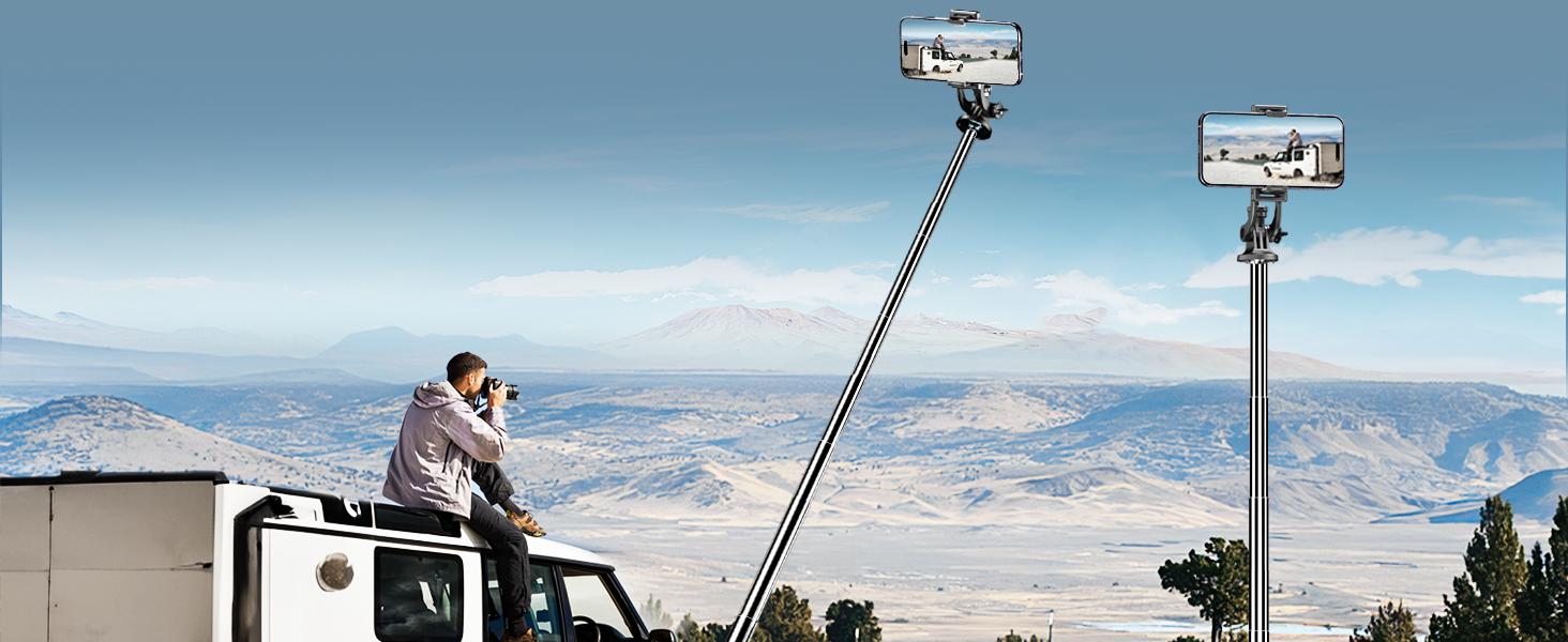 71" Phone Tripod & Selfie Stick, All in One Extendable Cell Phone Tripod with Wireless Remote, Tripods Stand for iPhone & Travel Selfie Stick 360°   Rotation Compatible with iPhone Android, Camera