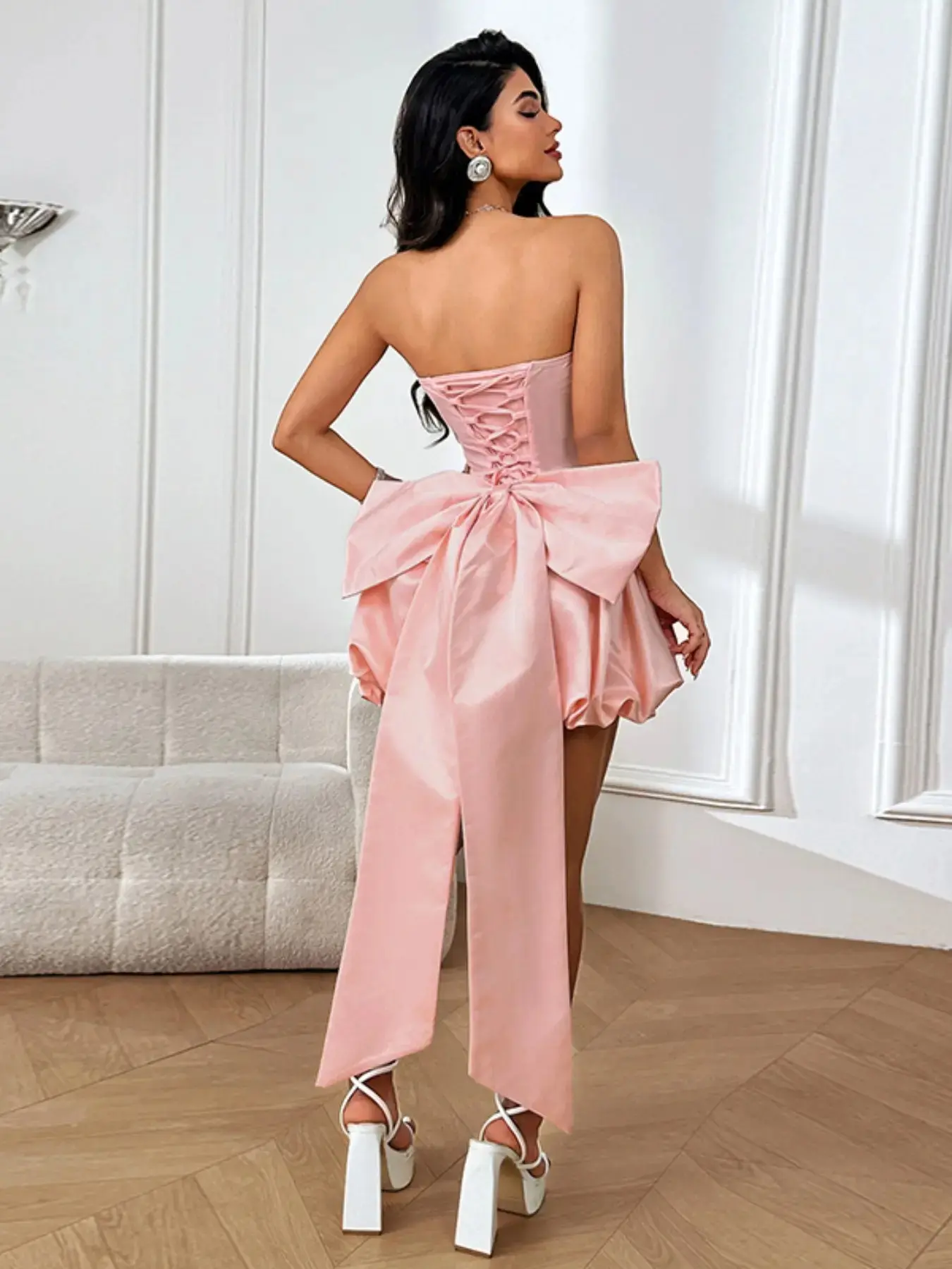 Women's Summer Sweet Elegant Large Bow Flower Bud Halter Dress, Perfect for Dates, Parties, Gatherings, All Seasons Fitted Style