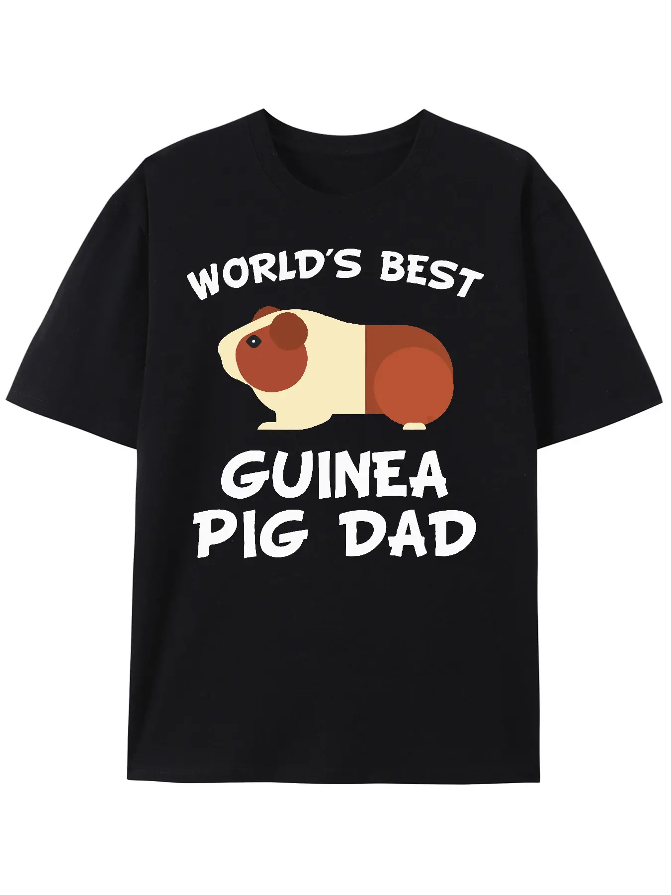 Men's "World's Best Guinea Pig Dad" 100 Percent Cotton Graphic T-Shirt - Black, Casual Round Neck, Guinea Pig Print, Regular Length, Soft Stretch, Machine Washable, Comfortable Fit Apparel for Pet Lovers, Round Neck Tee, Tshirt, 100% Cotton, Top