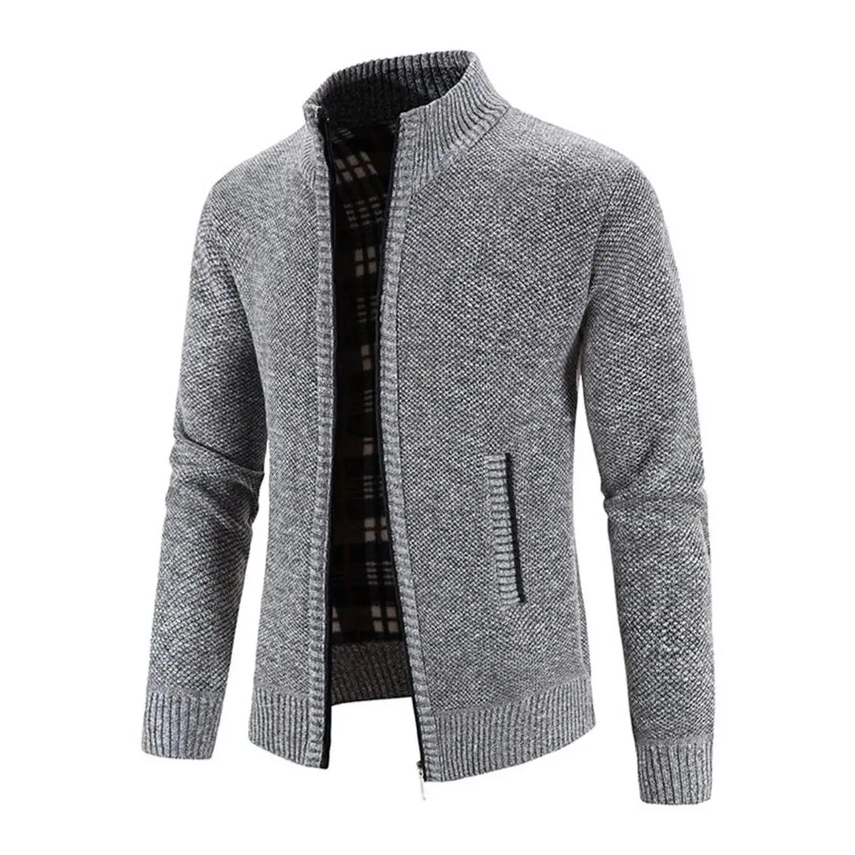 Men's Plain Winter Heating Jacket - Slim Fit, Stand-Up Collar, Long Sleeve, Zipper, Pockets, Cold-Proof Thermal Streetwear Outerwear for Autumn & Winter