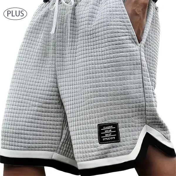 YYW1 Men's Plus Size Waffle Knit Shorts - Casual Solid Gray Lounge Bottoms with Elastic Drawstring Waist, Soft Stretchy Fabric, Plus Sizes, Adjustable