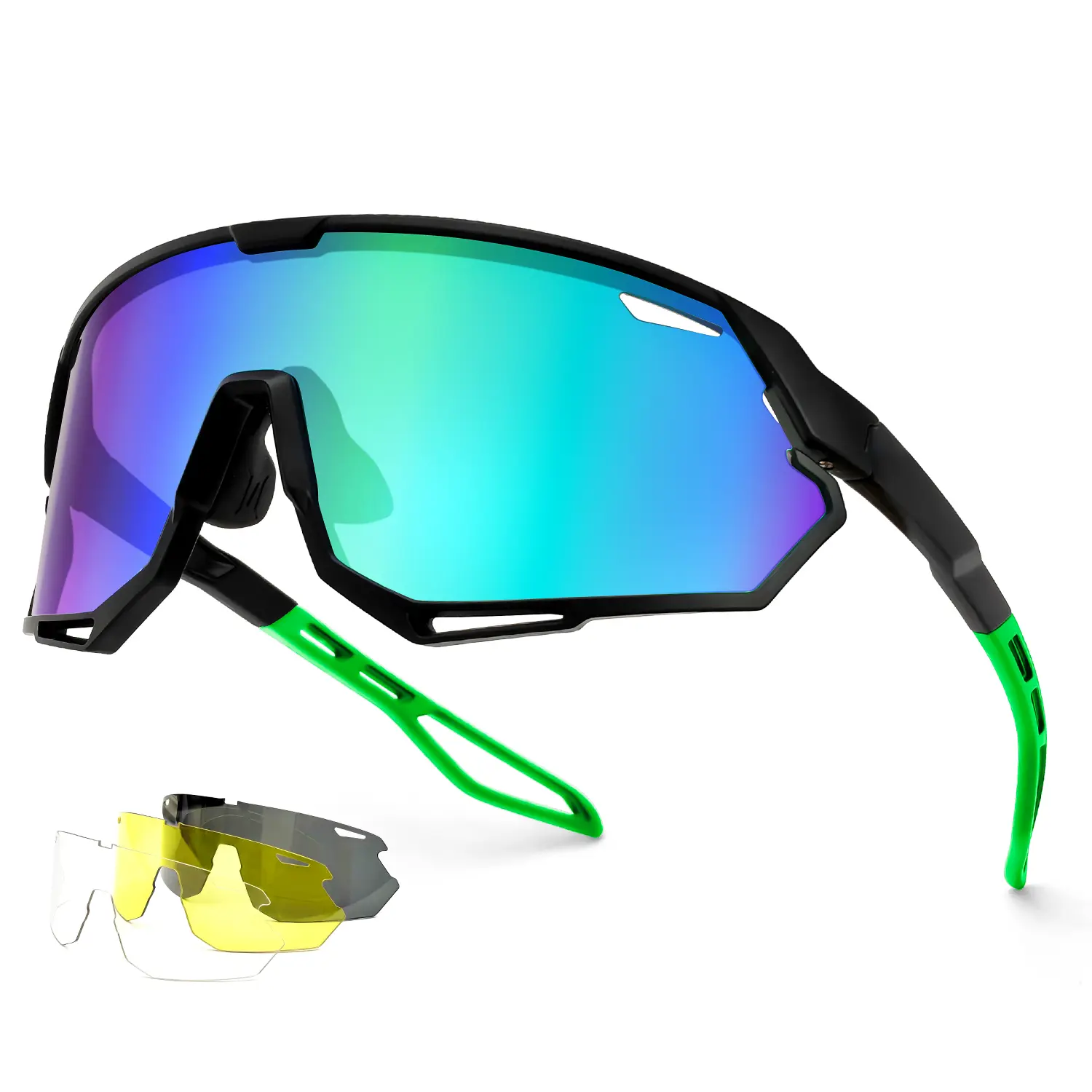 Meeloog Polarized Cycling Glasses – 3 interchangeable lenses for road riding/mountain biking | Sports glasses with UV protection for men and women ST0155