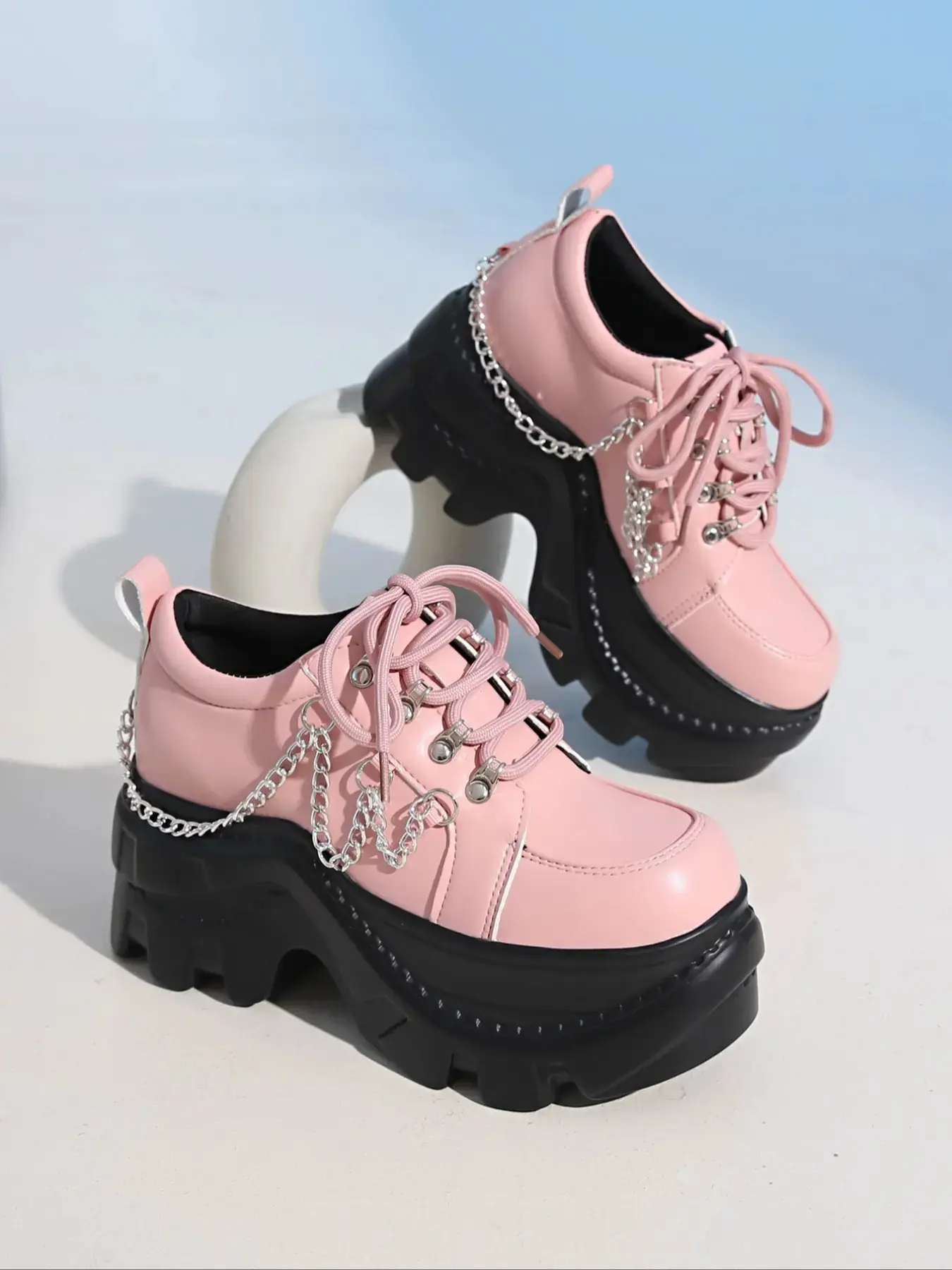 Cyberpunk Leather Shoes Women, Dark Gothic Chunky Sole, Chunky Heel, Tallies Height Increase, Big Head Design, Trendy Casual Shoes,, Rubber, Footwear, Soled Shoes