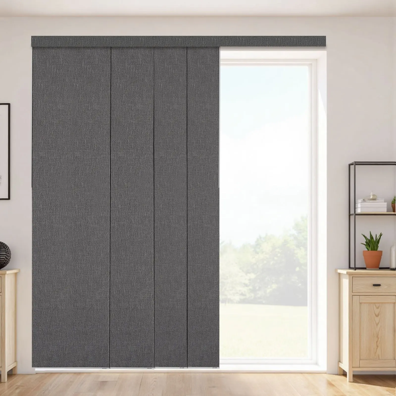 【FathersDayGift】VEVOR Panel Track Blinds, Extendable Track from 45.8 in to 86 in W, Trimmable Panel Curtains Up to 96 in H, Vertical Blackout Panel Blinds for Sliding Doors, Patio Doors, Room Divider, Dark GraySummervibes