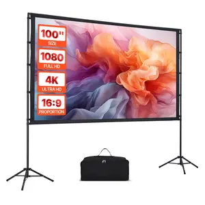 VEVOR Projector Screen with Stand, 100 Inch 160 °   Wide Angle Indoor Outdoor Projection Screen, 16:9 4K HD Wrinkleless Portable Dual-Tripod Screens with Carry Bag, for Movie Home Theater Presentation