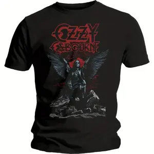 180g[100%cotton]Official Licensed Ozzy Osbourne Angel Wings Graphic T-Shirt Heavy Metal Sabbath Band Tee Black Short Sleeve Casual Shirt for Men