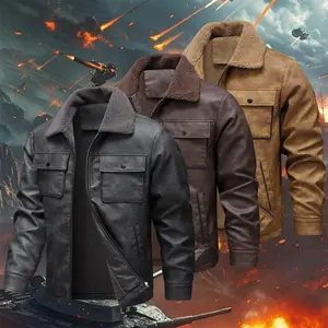 Men's Warm Faux Leather Jacket Fleece Lined Streetwear Coat Zip Closure Fashionable Menswear Outdoor Sportswear for Spring Autumn and Winter