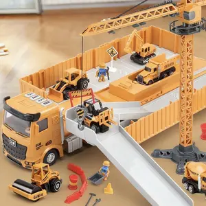 Realistic Construction Toy Set - Engineering Model Vehicles for Play, Including Excavator, Forklift, Bulldozer, Dump Truck, Cement Mixer, Road Roller