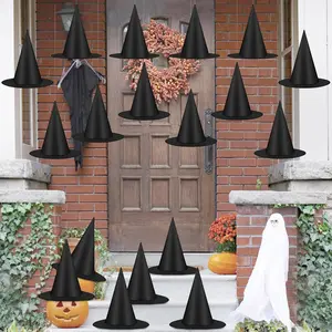 20 PCS Witches Hats Halloween Decor, Black Witch Hat, Thickened Hanging Witch Hats for Porch with 328 FT Rope Witch Costume Accessory, Halloween Decorations Outdoor Indoor Front Porch