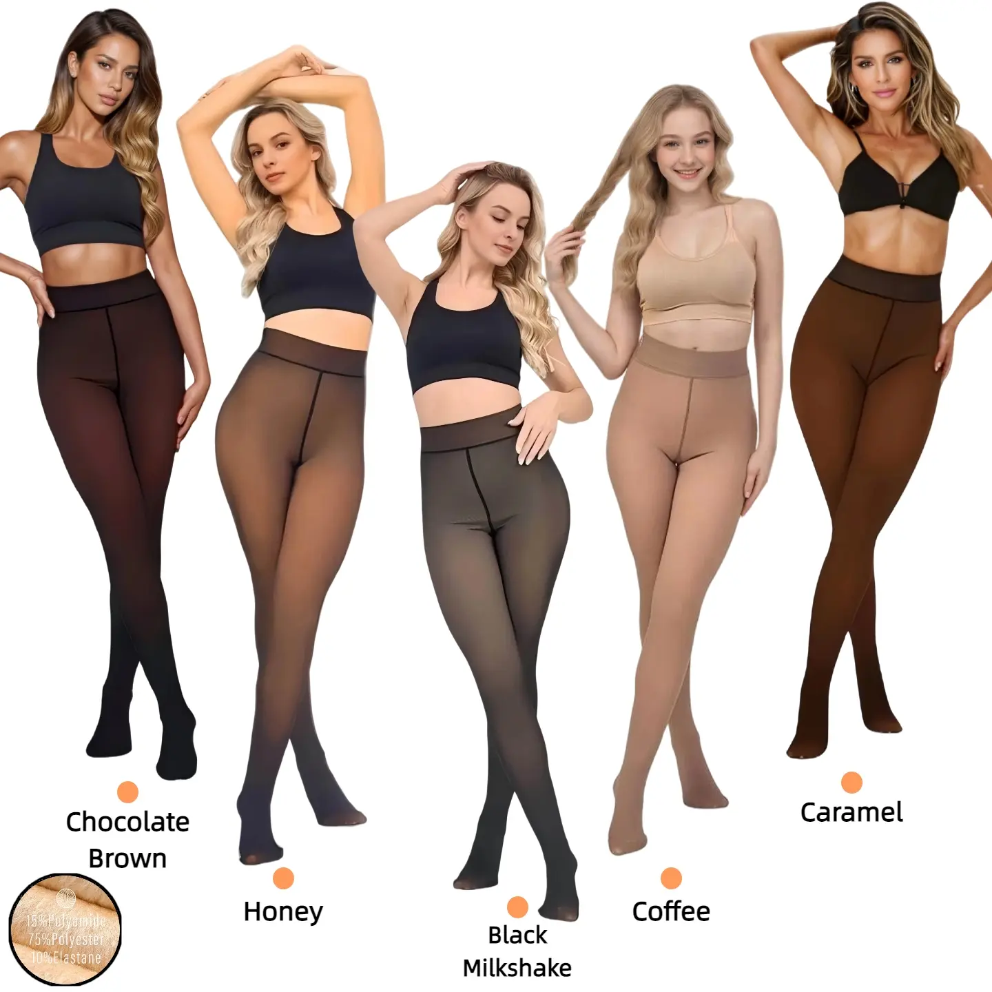 Women's Fleece Lined Footed Thermal Underwear Tights Winter Warm, Plain, Completely Opaque, Soft Polyester Polyamide Elastane Fabric, Casual Outfits, Smooth Fit, S 3XL Plus Size, Chocolate/Honey Colors, Minimalist, Hand Wash