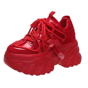 Chunky High Heel Woman Sneakers Fashion Red/white/black Female Casual Outdoor Walk Shoes