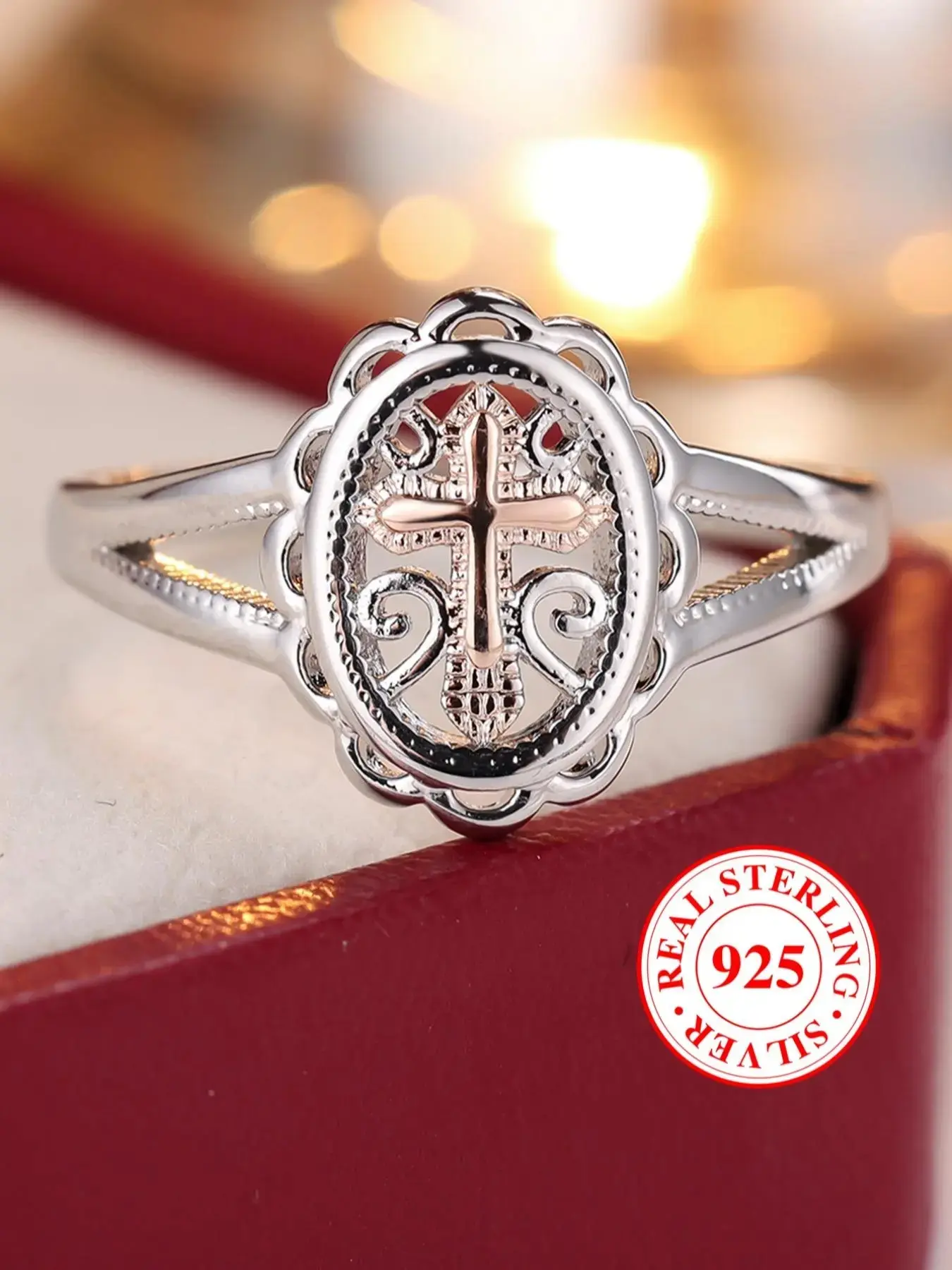 S925 Sterling Silver Ring Cross Lace Vintage Engagement Ring, Elegant Women's Wedding Promise Rings Bridal Ring Birthday Anniversary Gift Suitable for Daily Date Wearing Jewelry(with Box) Vintage Inspired Ring Fashion Engagement Rings, Beautiful Rings