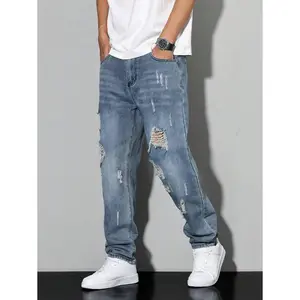 Manfinity Hypemode Men's Simple Ripped Pocket Denim Jeans, Casual For Daily Wear