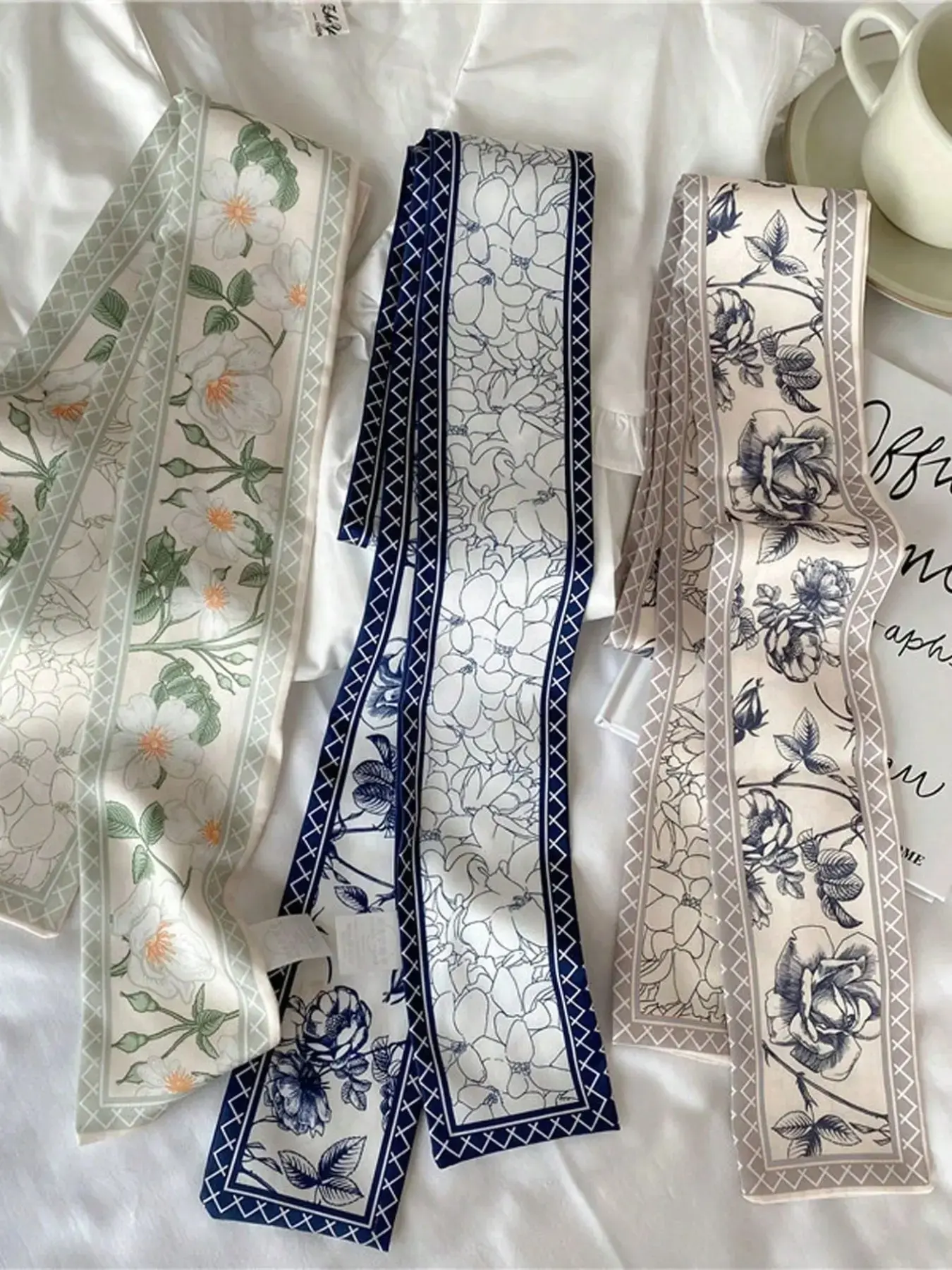 3-Piece Women's Multi-Color Printed Lightweight Scarf, Headband, Tie Set, Unique Touch, Perfect for Daily Wear, Ponytail, Bow, Bag Decoration, Fall Winter Accessories, Boho Floral Scarves, Fashion Hair Scarves, Floral Headscarf