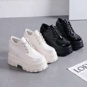High Heel PU Leather Sneakers Shoes for Women 10cm Women Spring/autumn Female Platform Wedges Outdoor Footwear Casual Shoes