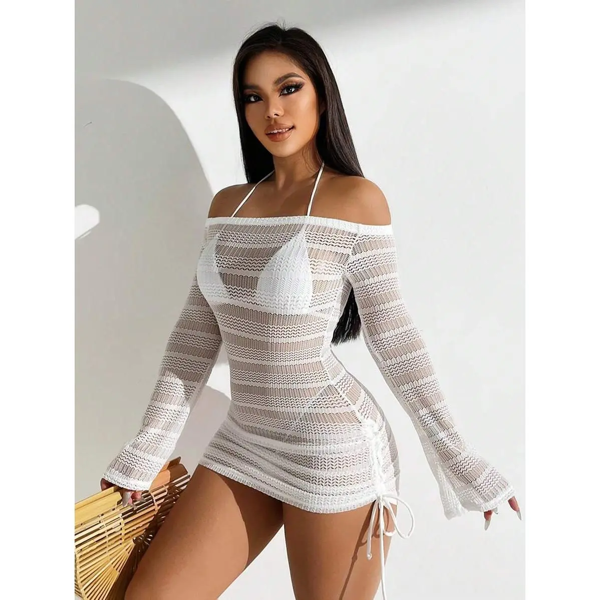 X Sofía Suescun Swim Summer Beach Women's Hollow Out Off Shoulder Dress