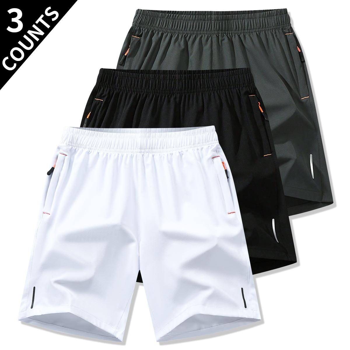 [New Arrival]Everyday Essentials Casual 3pcs Men's Summer Sports Shorts Breathable Quick Dry Fabric, Drawstring Waist with Zipper Pockets, Lightweight & Comfortable for Running, Hiking, Black, Navy Blue, Dark Gray Perfect Gift for Active Men