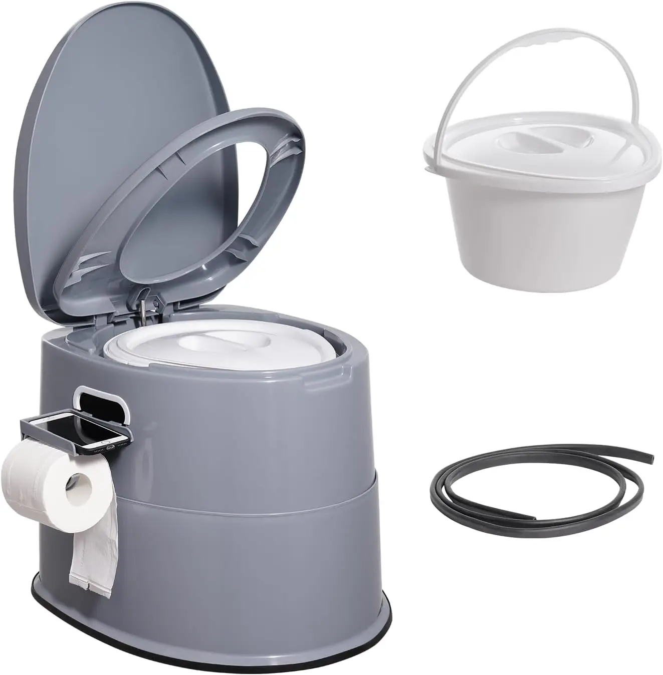 Toilet for Camping, Portable Toilet with 1.3 Gal Detachable Inner Bucket & Removable Paper Holder, Commode with Dual Lids, Travel Toilet for Outdoor Camping Car Long Road Trips