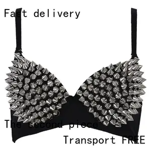 Silver Rivets Punk Rave Bralette Lingerie Gothic Bra Top Sexy Push Up Brassiere Nightclub Party Bar Fashion Hot Bras for Women Womenswear