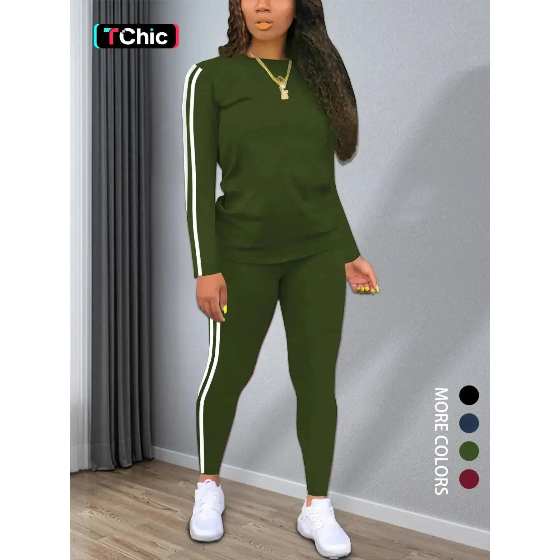 Women's Striped Print Fitted Long Sleeve Knitted Top & Pants Two-piece Set, Casual Style Set Cozy Round Neck Top & Trousers for Daily Outdoor Wear, Ladies Clothes for Spring, Everyday Womenswear Sweater Pant Set Outfit