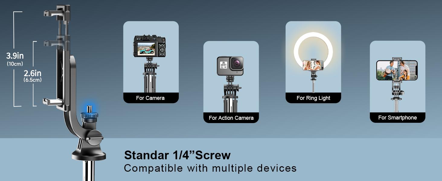 71" Phone Tripod & Selfie Stick, All in One Extendable Cell Phone Tripod with Wireless Remote, Tripods Stand for iPhone & Travel Selfie Stick 360°   Rotation Compatible with iPhone Android, Camera