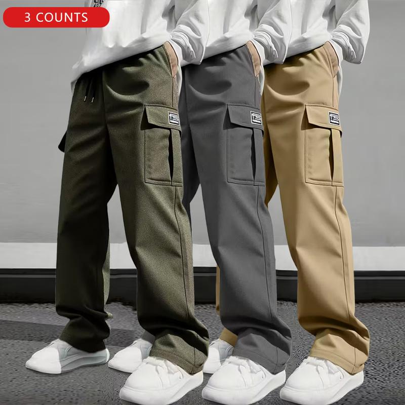 Men's 3pcs Casual Work Pants with Multi-Pocket Design Personalized for Everyday Wear & Sports Fitness Versatile Comfortable Stylish