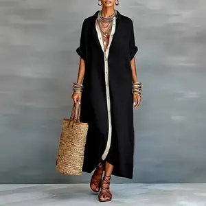 Boho Oversized Shirt Dress - Perfect for Beach, Vacation & Brunch! Contrast Trim Button Down Casual Loose Dress #   ShirtDress #   OversizedDress #   ButtonDownDress #   ContrastTrim #   SummerDress #   BohoFashion #   MidiDress #   DressesForWomen #   Ou