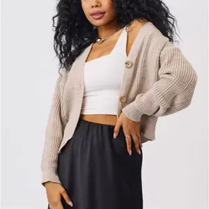 European and American style solid color three-button knitted cardigan sweater for women