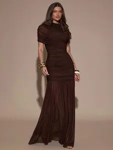 X GALILEA Elegant Ruched Skirt Bodycon Dress, Suitable For Cocktail Party, Romantic Date, Autumn/Winter Layering, Party, Formal Gathering, Christmas,Winter Dresses For Women,New Year Dress,Elegant Dresses For Party,Dresses For Women Elegant,New Year Dress