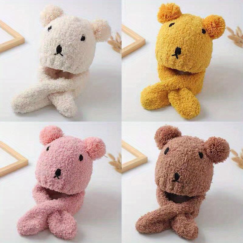 2pcs Winter Hat & Scarf Set for Toddlers - Soft Stretchy Knit Beanie with Bear Ears, Lightweight Warm Winter Accessories, Mixed Colors, Hand Wash Only, Christmas Gift for Boys & Girls, Toddler Winter Wear, Playful Toddler Accessory, Cozy Toddler
