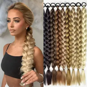 Artificial Long Twist Braid Ponytail Hair Extension with Elastic Band 24inch Boxing Braid Hair Extension Suitable for Women's Daily Use Hair Accessories