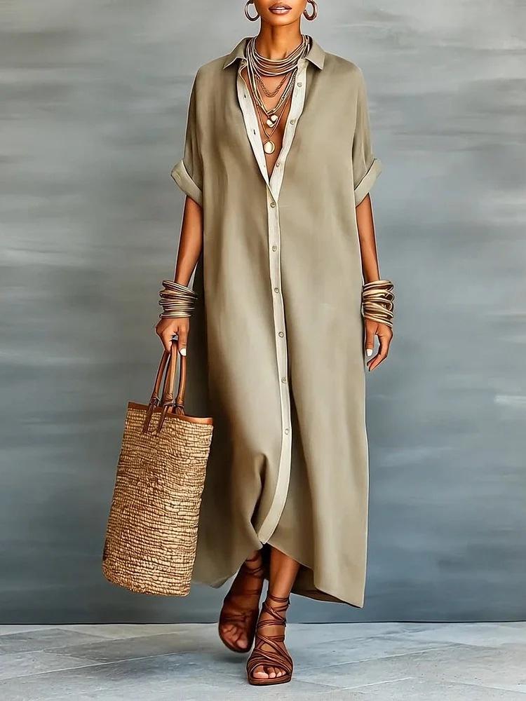 Boho Oversized Shirt Dress - Perfect for Beach, Vacation & Brunch! Contrast Trim Button Down Casual Loose Dress # ShirtDress # OversizedDress # ButtonDownDress # ContrastTrim # SummerDress # BohoFashion # MidiDress # DressesForWomen # Outfit of the Day