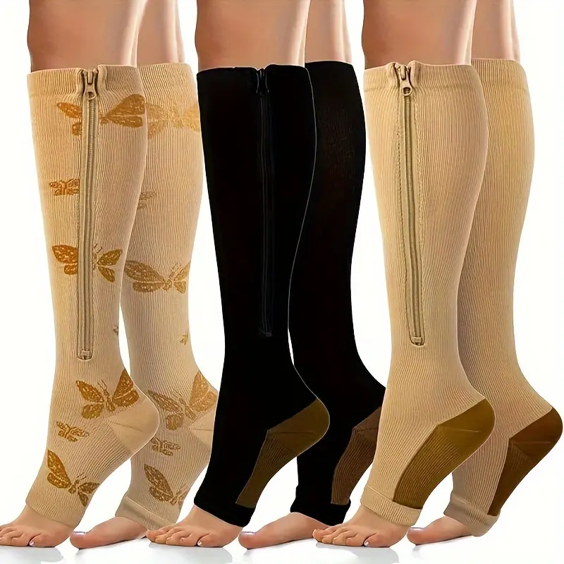 3Pairs Zipper Compression Socks Women & Men