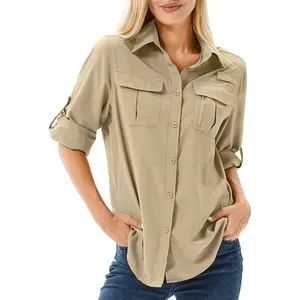 Women's UPF 50 Long Sleeve UV Sun Protection Safari Shirts Quick Dry Fishing Travel Shirts