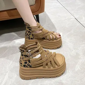High Top Rome Sandals Shoes for Woman 2026 New Female Platform High Heel Sandals Shoes Leapard/black/white/beige