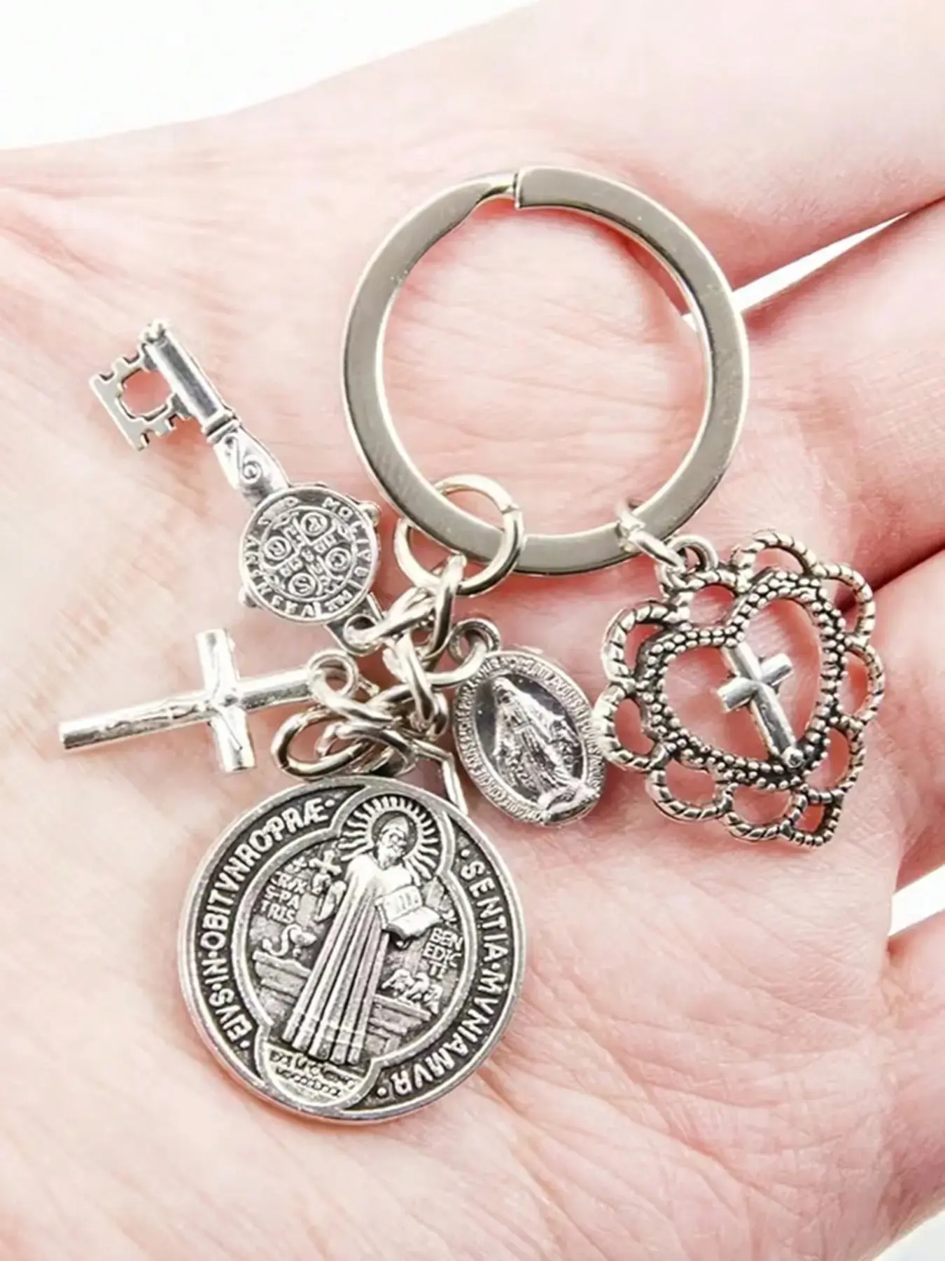 NEW Religious Novelty Keychain, Saint Benedict and Mary Cross, Prayer Protection Charm, Bag and Phone Decoration, Bag Charms, Exquisite Gift, Religious Symbolism, Key Accessories, Keychain for Purse, Keyrings, Keychain for Bags