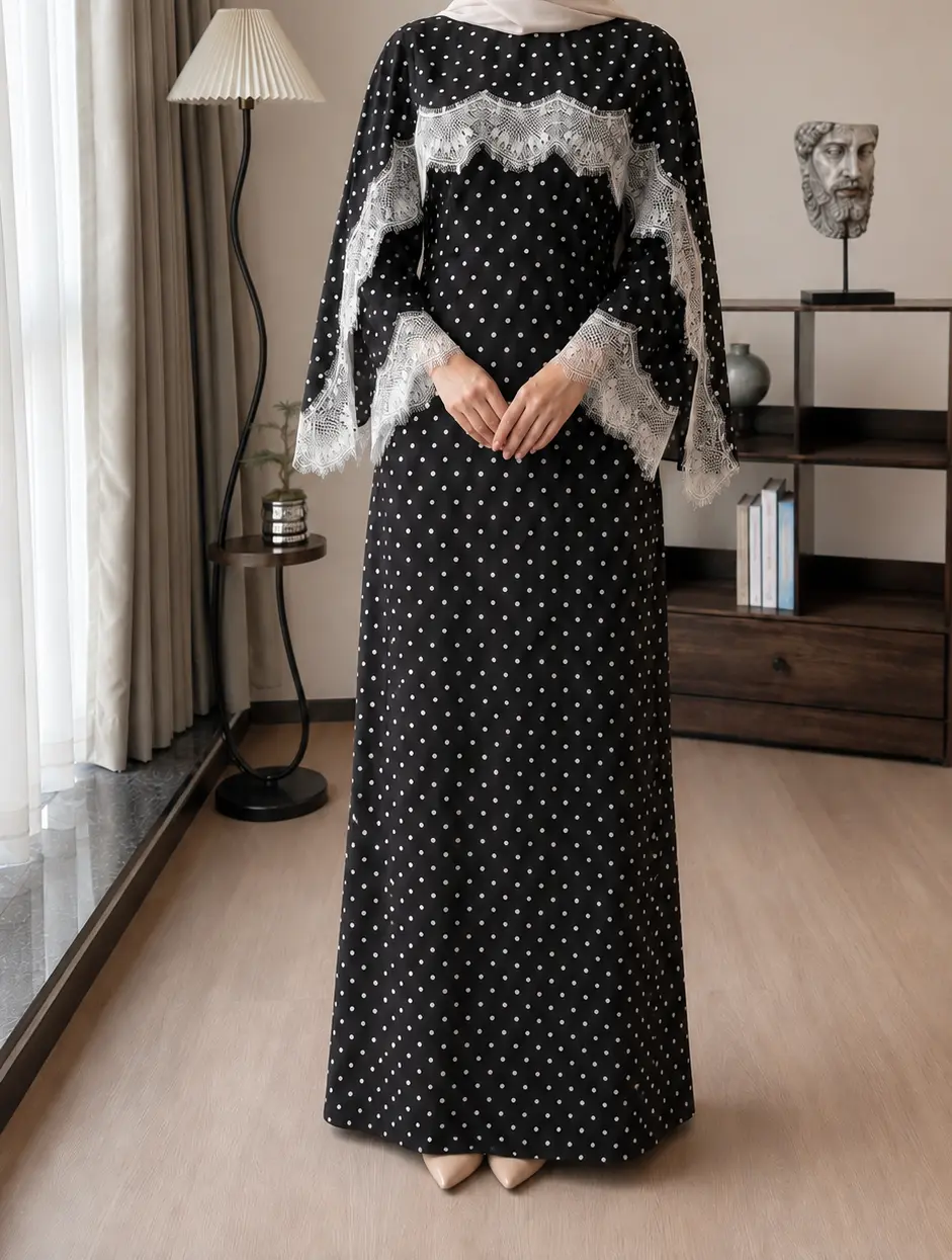 #CL85 Abaya Modest Dress | Features Back Tie & Lace Detailing | Suitable for Festive Occasions | Luxurious Straight Sleeve Gown (Headscarf Not Included)