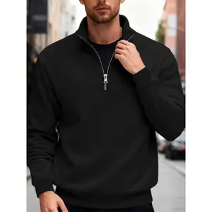 Men's Casual Crew-Neck Half-Zip Sweatshirt, Fleece-Lined Warm Quarter-Zip Design, Long-Sleeve Pullover for Spring & Summer
