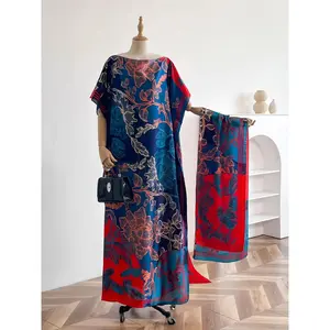 Women's Floral Print Long Dress & Scarf Set, Boho Casual Shawl Dress & Scarf Set for Beach Vacation Holiday, Ladies Clothes for All Seasons