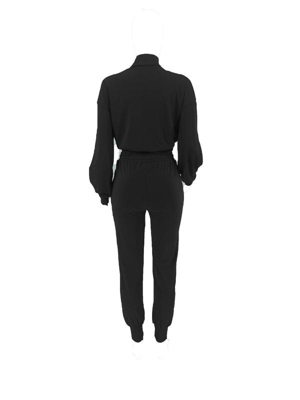 Women's Solid Cut Out Button Front Crop Top & Drawstring Pants Set, Chic Fashion Casual Drop Shoulder Long Sleeve Jacket & High Waist Trousers, Matching Sets, Women's Clothing for Spring & Fall, Going Out 2 Piece Set, Womenswear