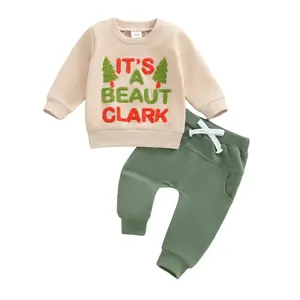 Baby Boy Christmas Outfit IT'S A Beaut Clark Embroidery Sweatshirt Solid Color Jogger Pants Cute 2Pcs Toddler Xmas Photo Clothes