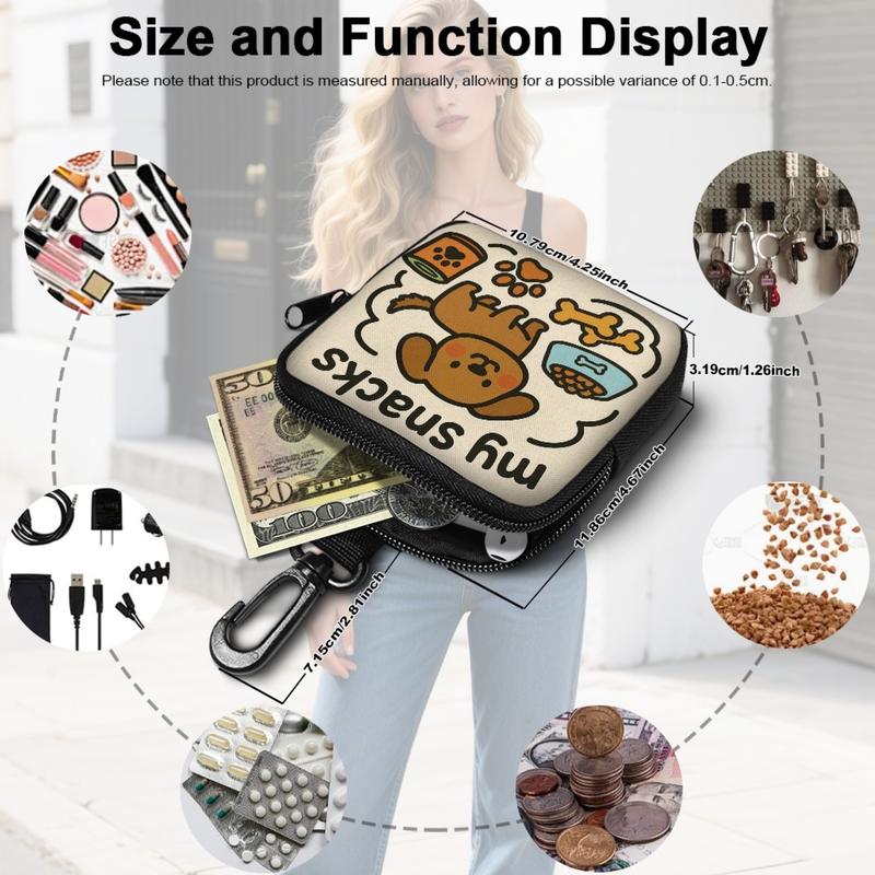 Cute Dog Treat Pouch with Clip Portable Mini Snack Bag for Walkies Transparent Back to Check Food Level Waterproof & Durable Zipper Storage Perfect for Puppy Training Rewards & Daily Dog Walking Essentials