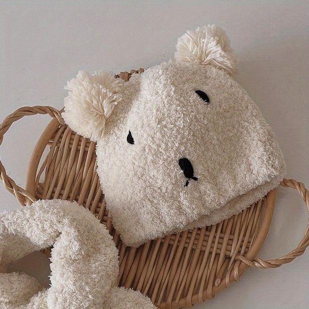 2pcs Winter Hat & Scarf Set for Toddlers - Soft Stretchy Knit Beanie with Bear Ears, Lightweight Warm Winter Accessories, Mixed Colors, Hand Wash Only, Christmas Gift for Boys & Girls, Toddler Winter Wear, Playful Toddler Accessory, Cozy Toddler