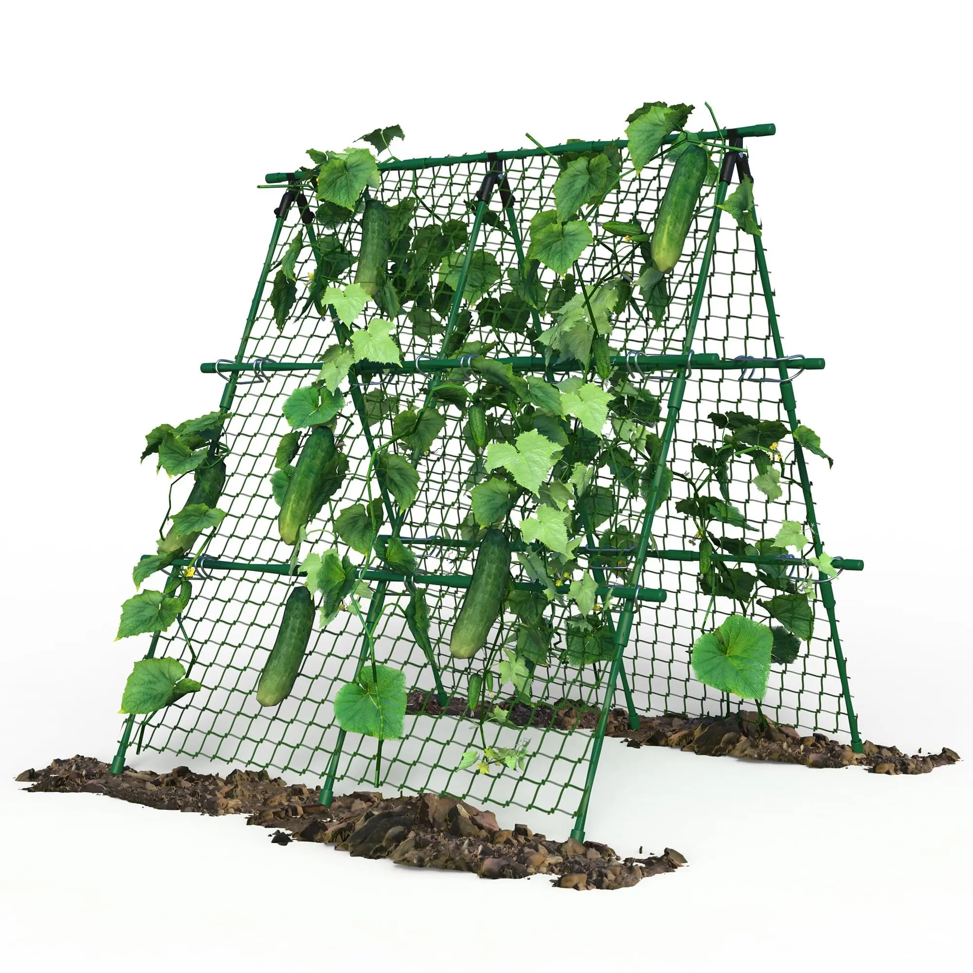 4FT × 4FT A-Frame Metal Cucumber Trellis, Green Climbing Plant Support Frame with Netting, For Cucumbers, Tomatoes, Peas & Beans, Fits Raised Garden Beds
