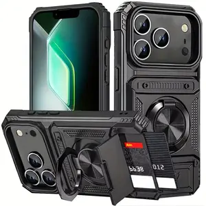 Case for iPhone 17 Pro Max, 16, 15, 14, 13 Pro Max, AIR with magnetic rotary ring, stable stand, drop protection, wallet cover, Capa Fundas