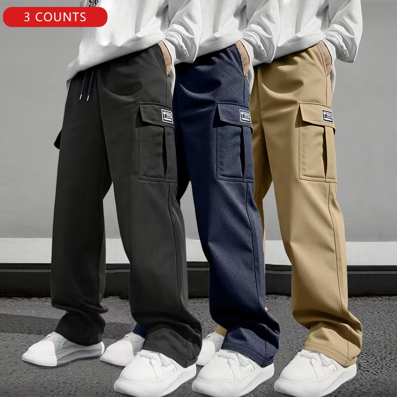 Men's 3pcs Casual Work Pants with Multi-Pocket Design Personalized for Everyday Wear & Sports Fitness Versatile Comfortable Stylish