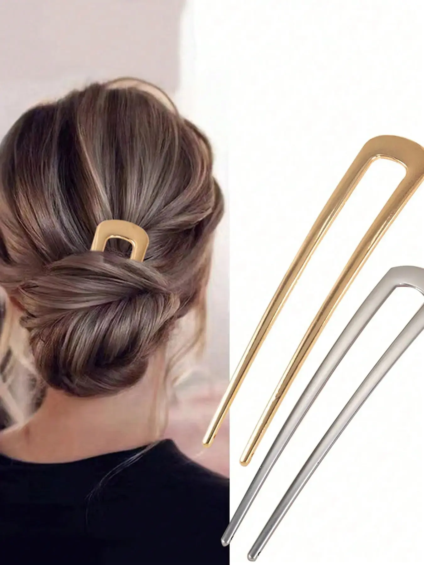 Metal U-shaped Hair Pin Set, Metallic Finish, Elegant Hair Pins, Hairpins, Elegant Hair Accessories for Women, Minimalist Headwear Suitable for Thick Hair, Fashion Hair Accessories for Party, Daily Clothing Decor