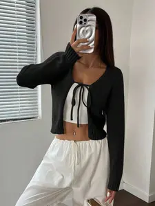 Flirla Women Fashion Casual Front Tie Long Sleeve Cardigan,Long Sleeve Tops Fall Winter Cloth For Women