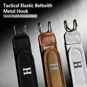 1PC/2PC 3Color Metal Hook  Elastic Belt Buckle Invisible Design Soft Adjustable Side Tactical Belt  Unisex No Split Belt