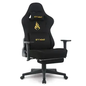 Symino XL Gaming Chair, wide seat made of foam and latex, lumbar and neck support
